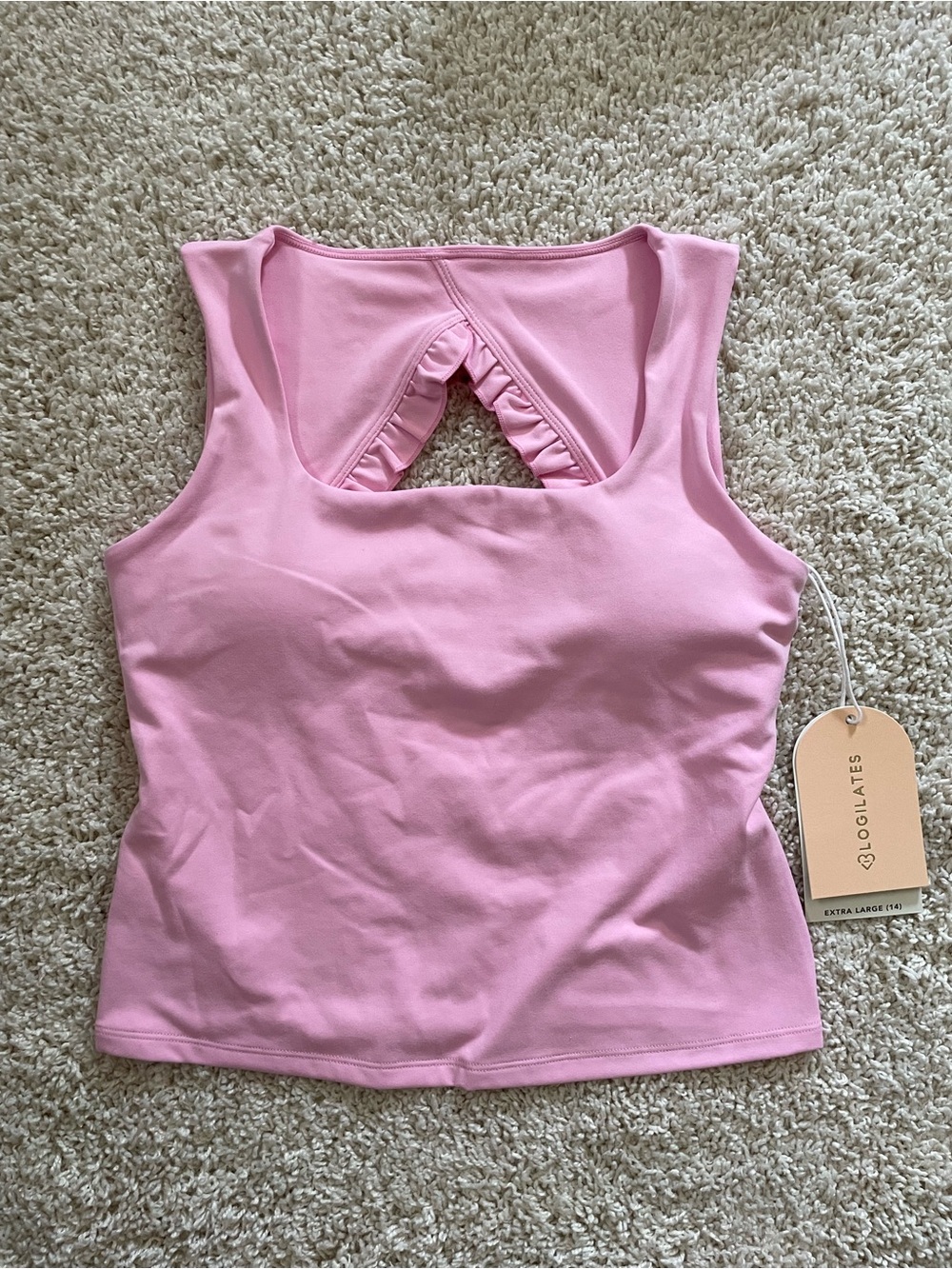 Blogilates Girls Ruffle Back Tank Top size XL (14) in Light Pink NWT